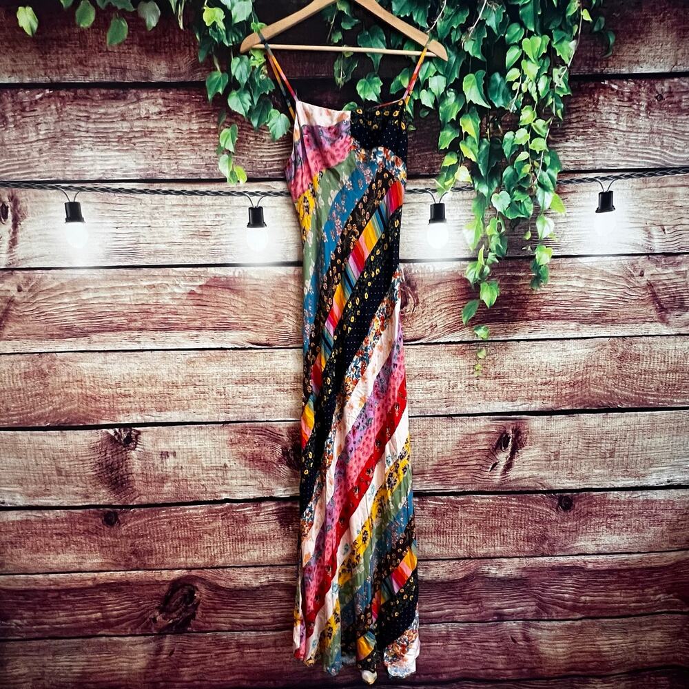Free People Fiona Maxi Bodycon Dress Confetti Rainbow Striped Floral Boho Med - Picture 5 of 10